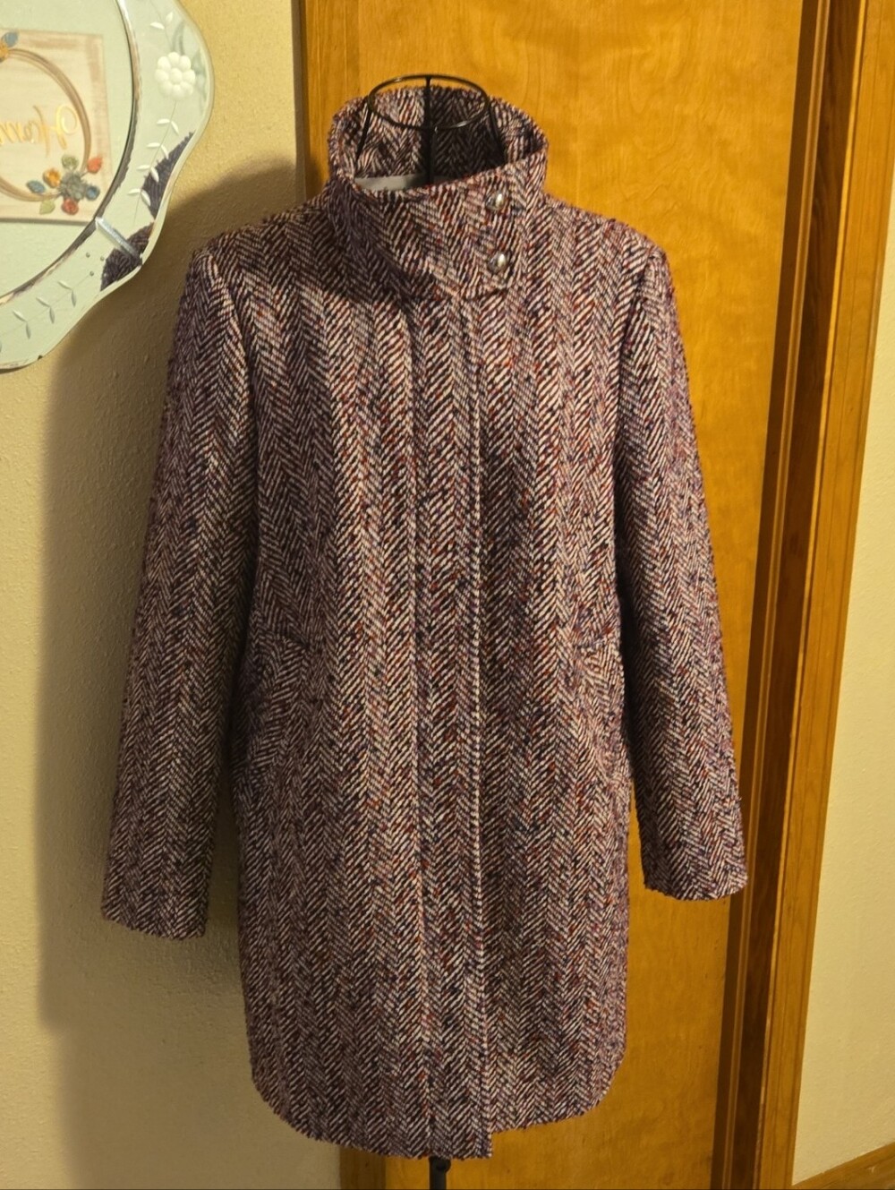 LOFT Purple Herringbone Snap-Front Coat